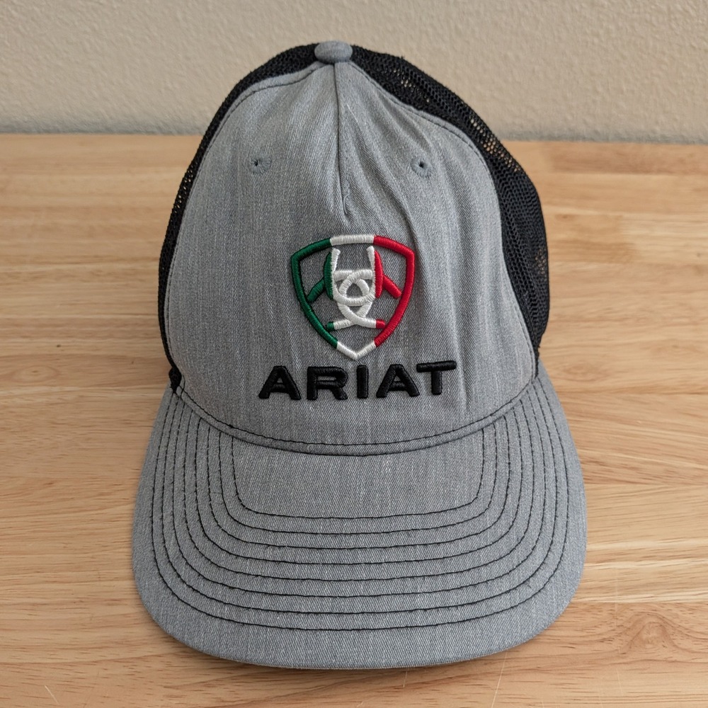 Ariat Richardson Trucker Hat Grey Black Mesh Snapback Cap Mexico Shield Logo